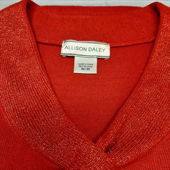 Allison Daley Red Sparkly Tie Neck Retro Sweater l Size: M - Picture 2 of 12